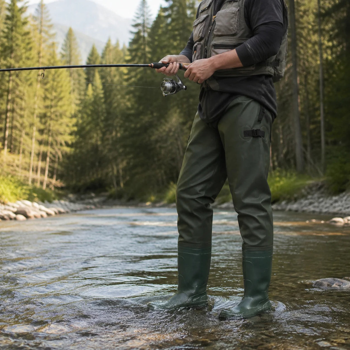 Waist High Fishing Waders for Men Women Waterproof Nylon PVC Wading Trousers with Boots Lure Fishing Size 6-14