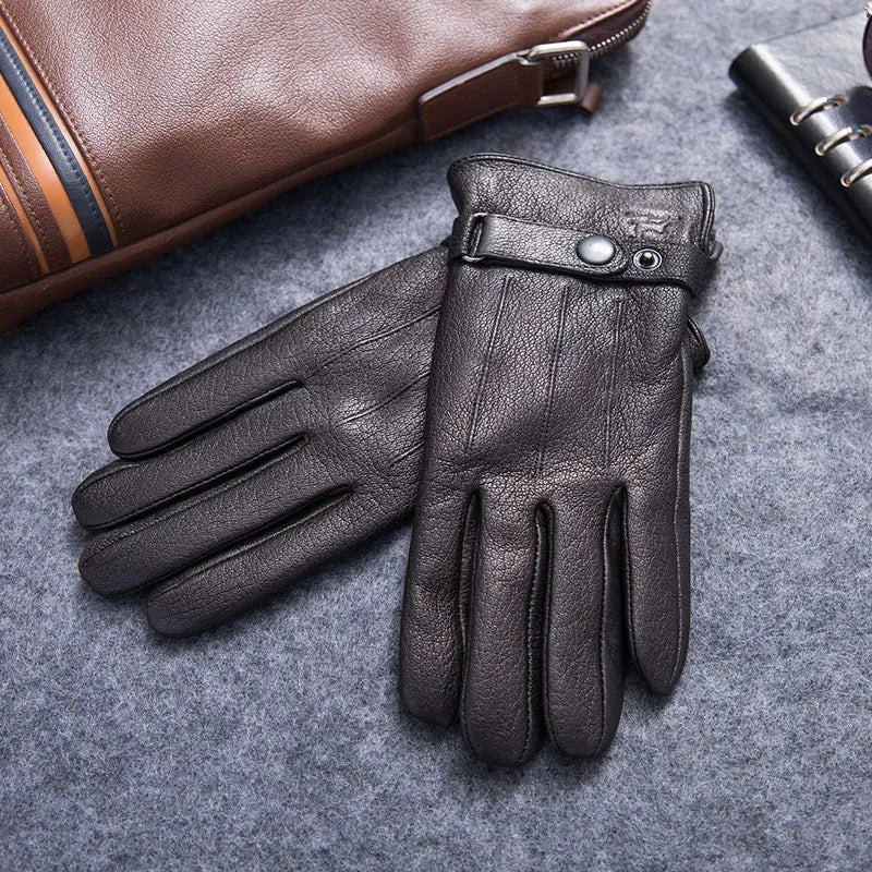 MPPM Winter Gloves Men Genuine Leather Sheepskin for Adult Warm Winter Deerskin Gloves Christmas Gift Men's Sheepskin Gloves