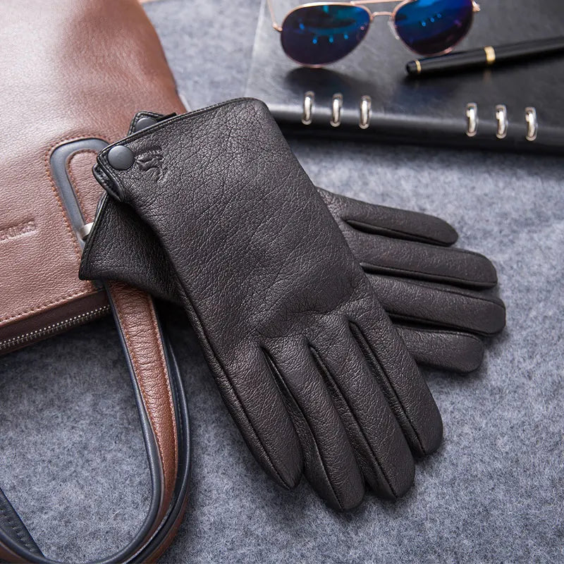 MPPM Winter Gloves Men Genuine Leather Sheepskin for Adult Warm Winter Deerskin Gloves Christmas Gift Men's Sheepskin Gloves