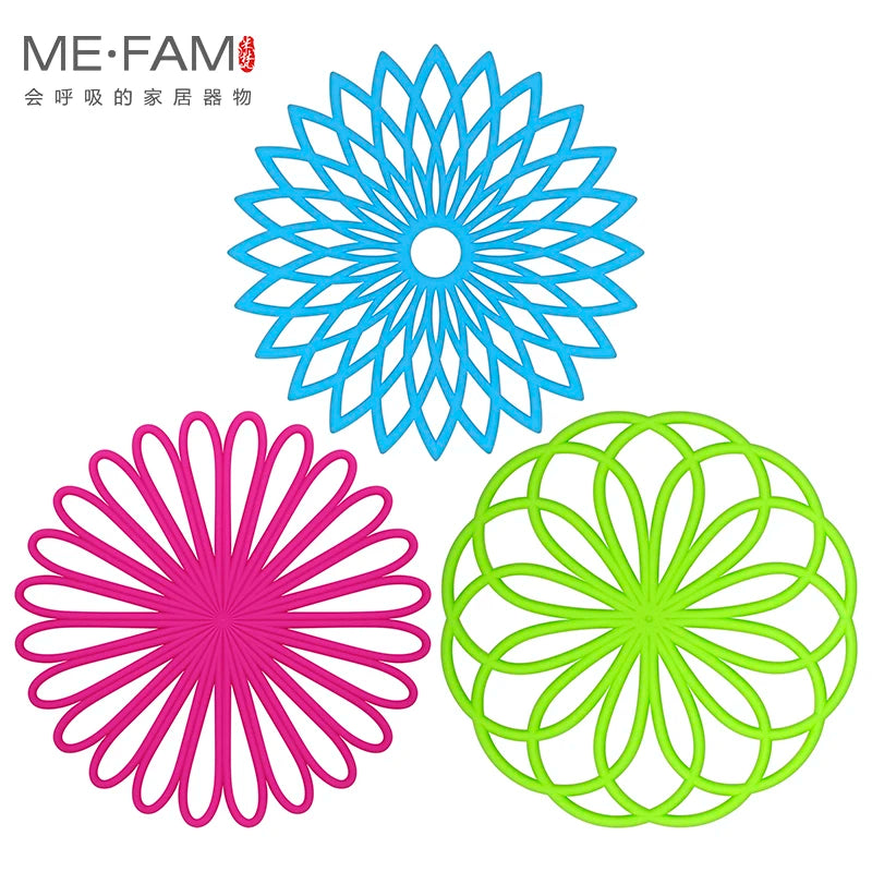 New Silicone Trivet Mat Geometric Flower Woven Pads Durable Insulated Non Slip Heat Resistance Placemat Table Protect Decoration
