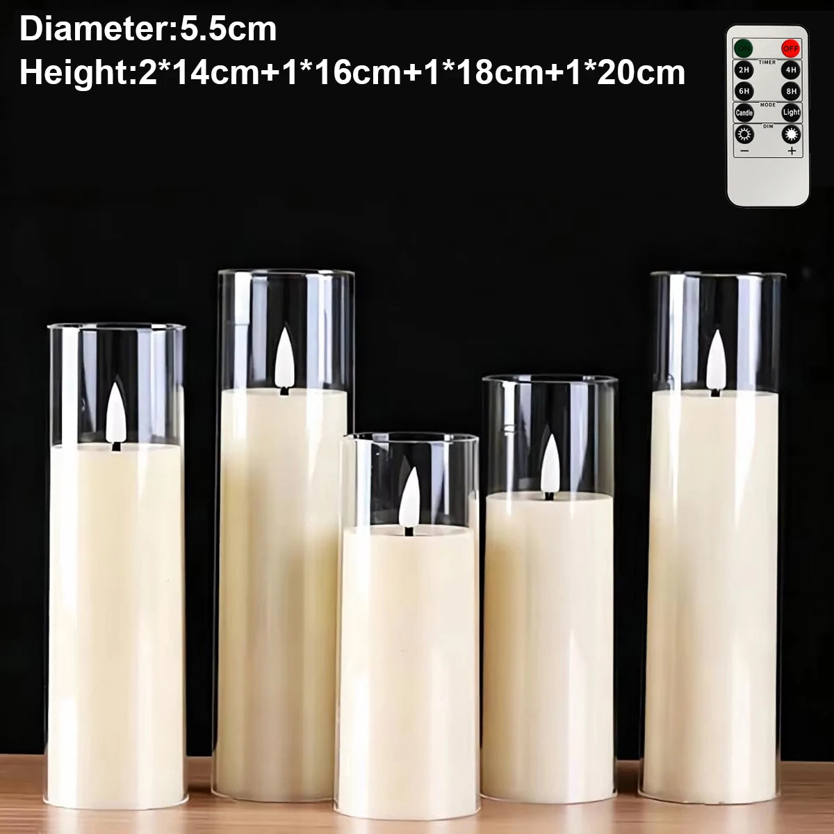 3/5x Flameless LED Candle & Remote Timer Battery Operated Acrylic Clear Pillar Wax, Portable Atmosphere Lamp for Christmas Déc