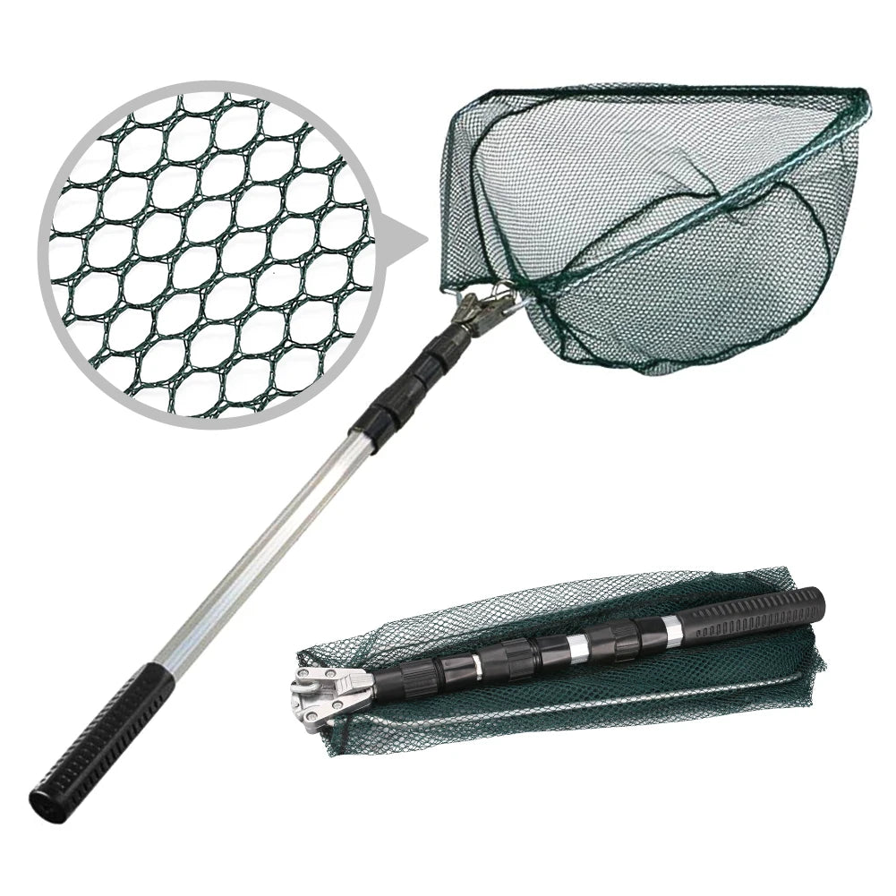 Fishing Landing Net with Telescopic Pole Handle Folding Nylon Mesh Fishing Net for Saltwater and Freshwater Steelhead,Salmon,Kayak,Catfish,Bass,Trout,Shrimp,Crab,for Easy Catch & Release