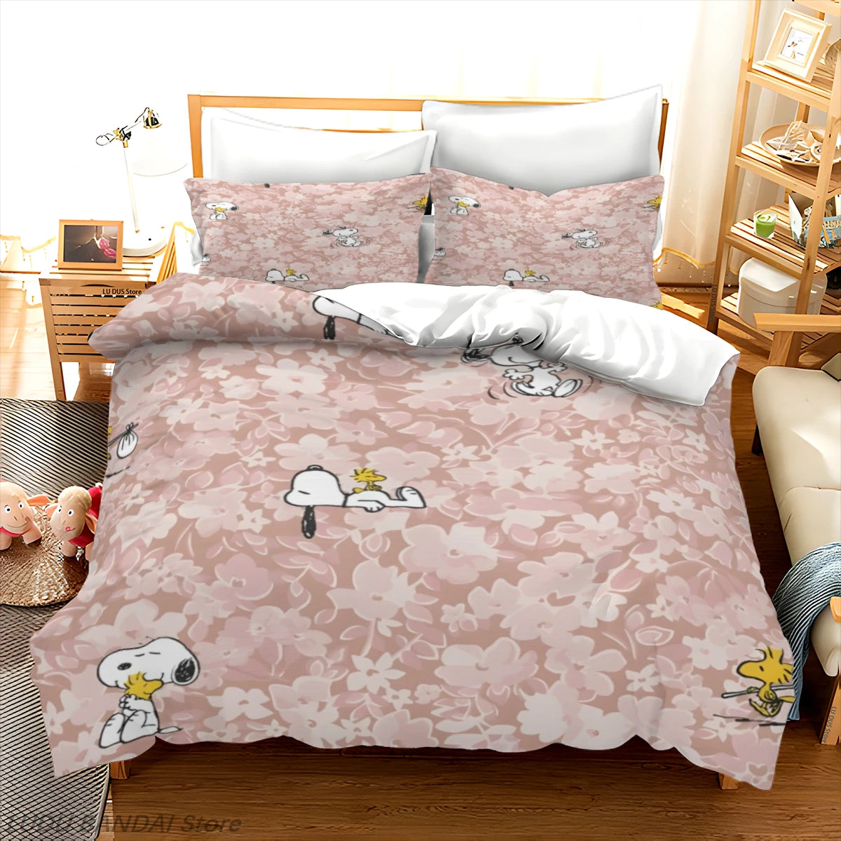 Snoopy Duvet Cover Set Snoopy Bedding Set Luxury Cover 3-Piece Polyester Christmas Decorations Cute Printed Cartoon home