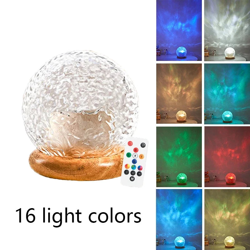 New Water Ripple Projector Night Light Crystal Mood Lamp Decoration Home Houses Bedroom Aesthetic Christmas Gift Sunset Lights