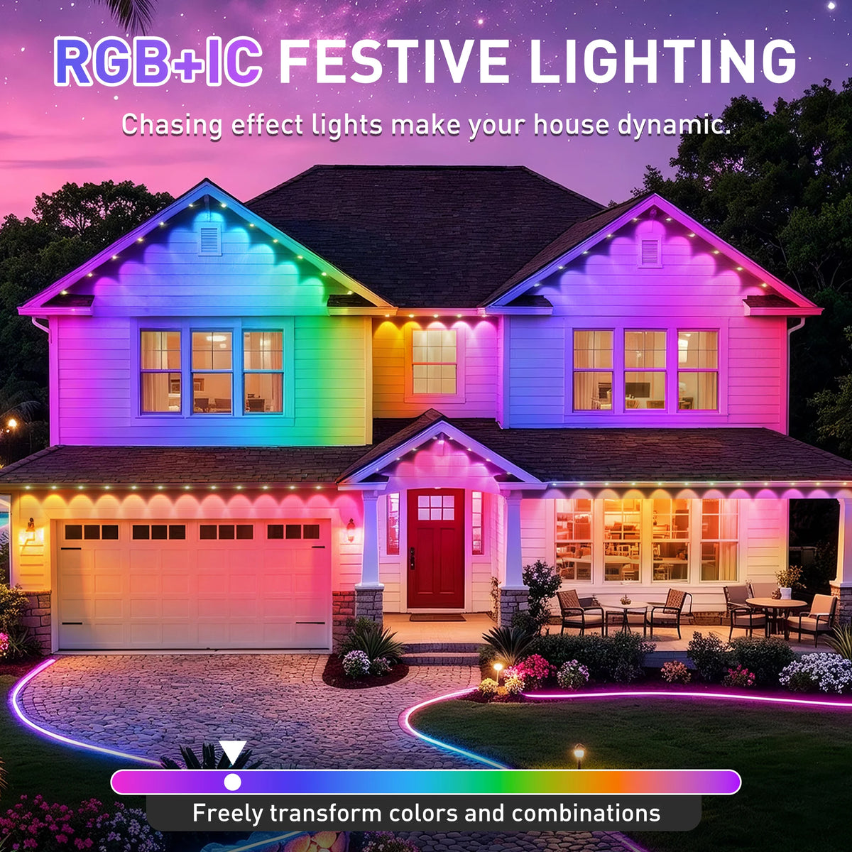 New Permanent Outdoor String Light RGBIC 600ft ,IP67 Waterproof Eaves Lights, App & Remote Control, Music Sync, MyDIY Timer, Easy Install for Patio, Roofline, Garden, Deck, Fence Holiday Decor