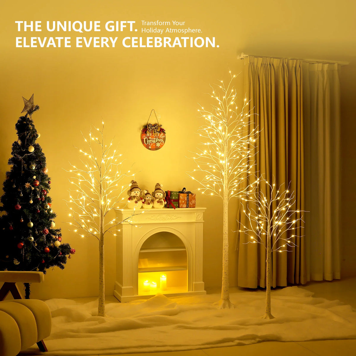 Lighted Birch Tree with Warm White Lights - 4ft/5ft/6ft/8ft Tall Artificial Tree with Clear Plug-in Lights, Sturdy Base & Elegant White Trunk & Branches for Indoor/Outdoor Christmas, Easter, Wedding Decorations