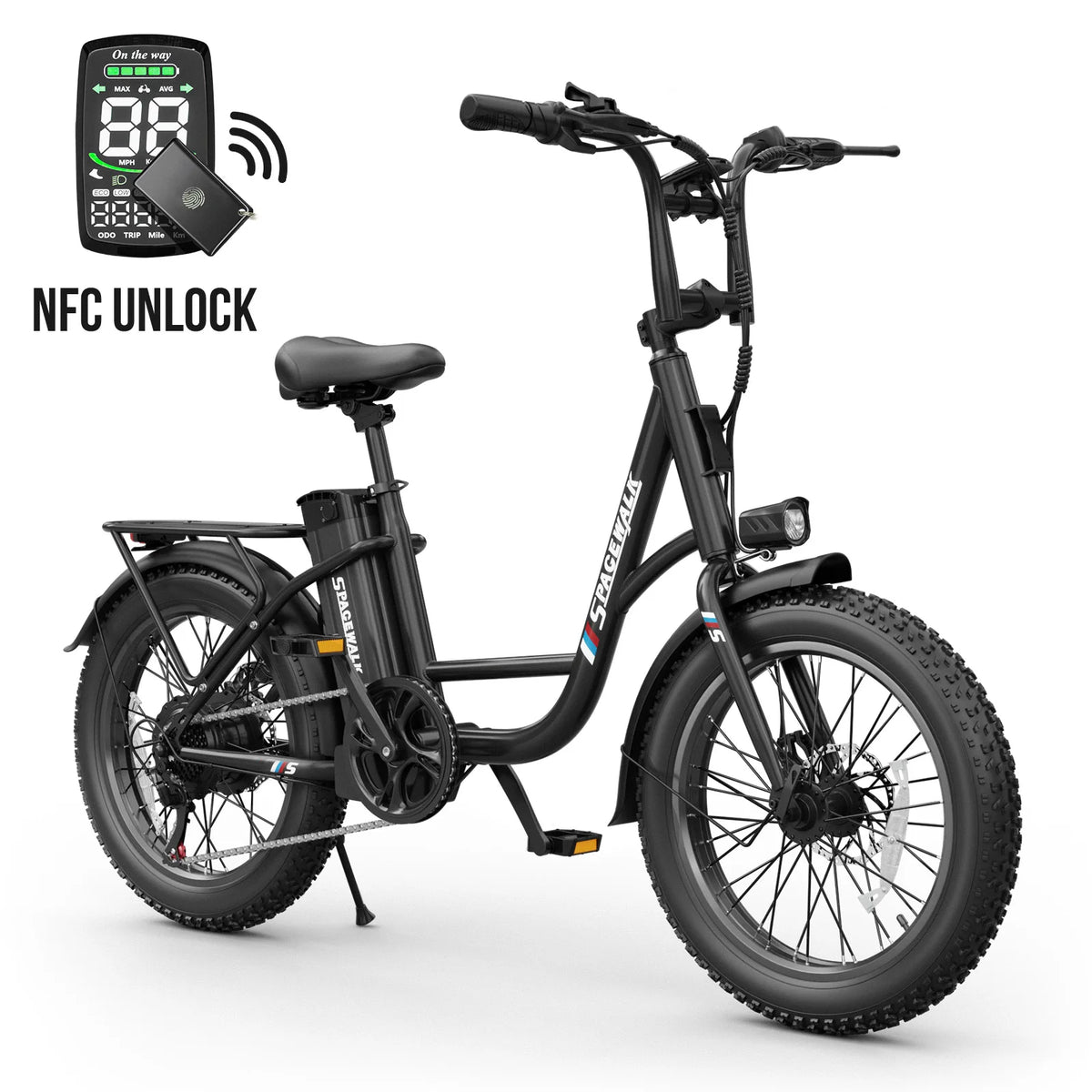 Spacewalk Fat Tire Electric Bike Adults 1500W Peak Motor 28MPH Speed 20x3.0 All Terrain Ebike 48V 13Ah Removable Battery NFC Unlock UL Certified USA Warehouse