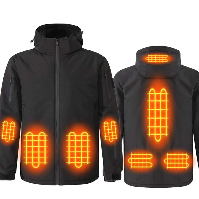 Winter Men 8 Areas Heated Jacket Usb Electric Heating Jacket Outdoor Camping Waterproof Windproof Warm Jacket Loose Hooded Coat