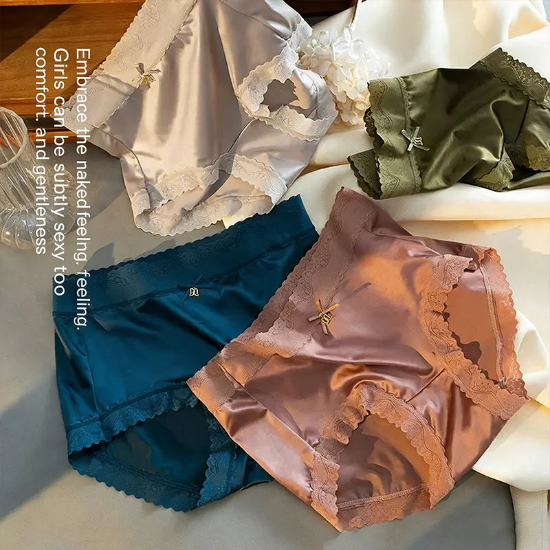 6pcs Plus Size Women's Seamless Luxury Satin Briefs Mid-Waist Ruffle Mulberry Silk Butt-Lifting Panties Skin-Friendly Crotch, Sexy, Stretchy UnderWear for Women
