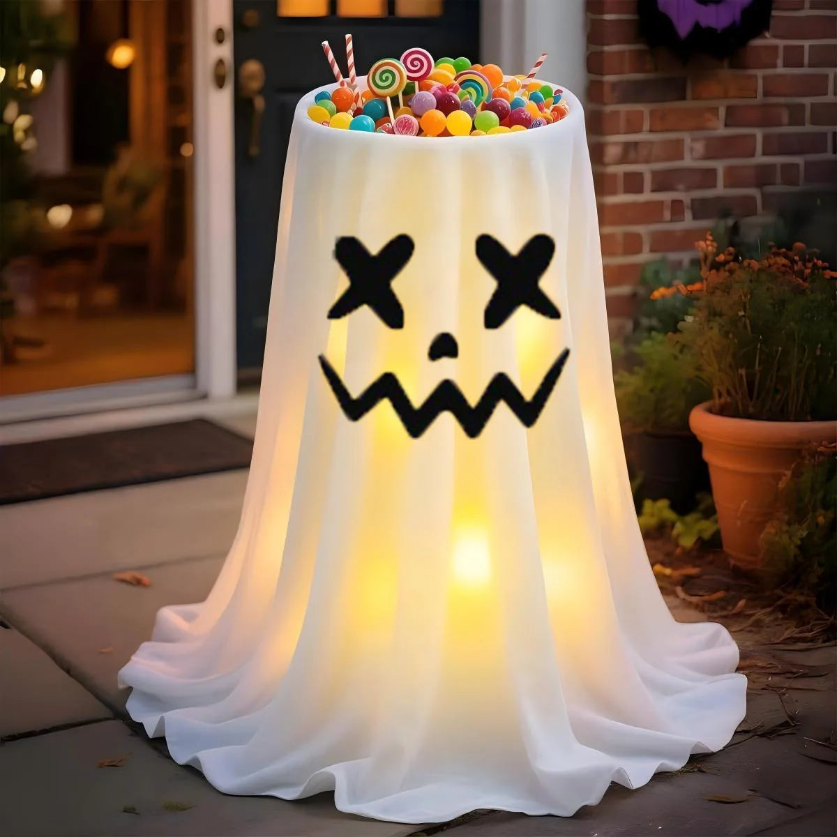 Large-Capacity Lighted Halloween Ghost Candy Bowl | Halloween Candy Bowl for Trick-or-Treat, Thick Draping Ghost Sheet