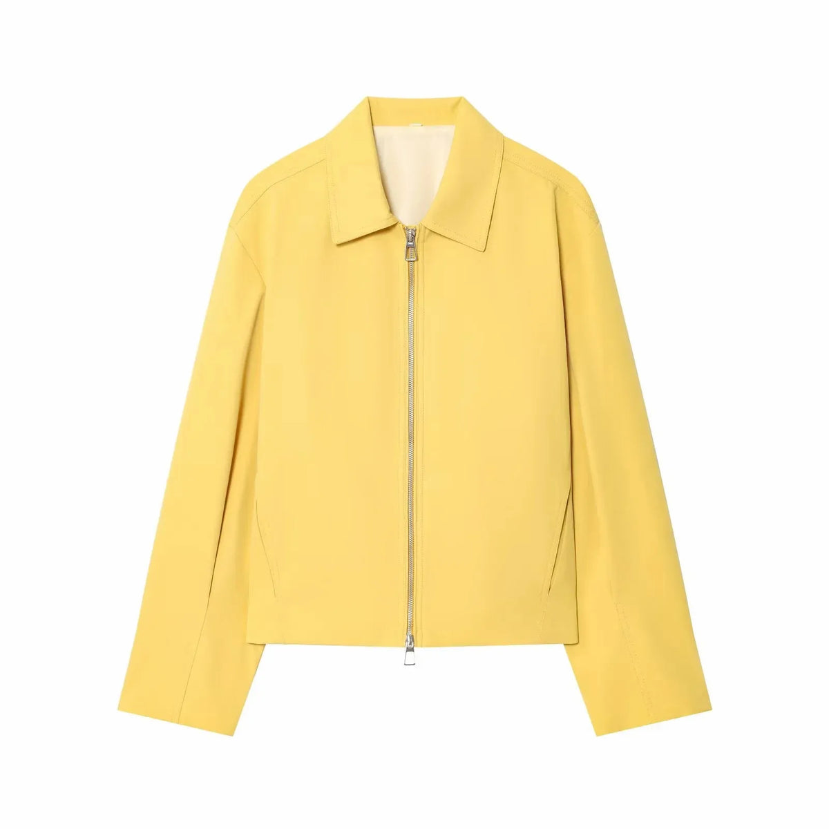 Women Casual Solid Zipper Coat Women Street Lapel Pockets Long Sleeve Simple Pleated Female Outwear Fashion Bomber Jacket