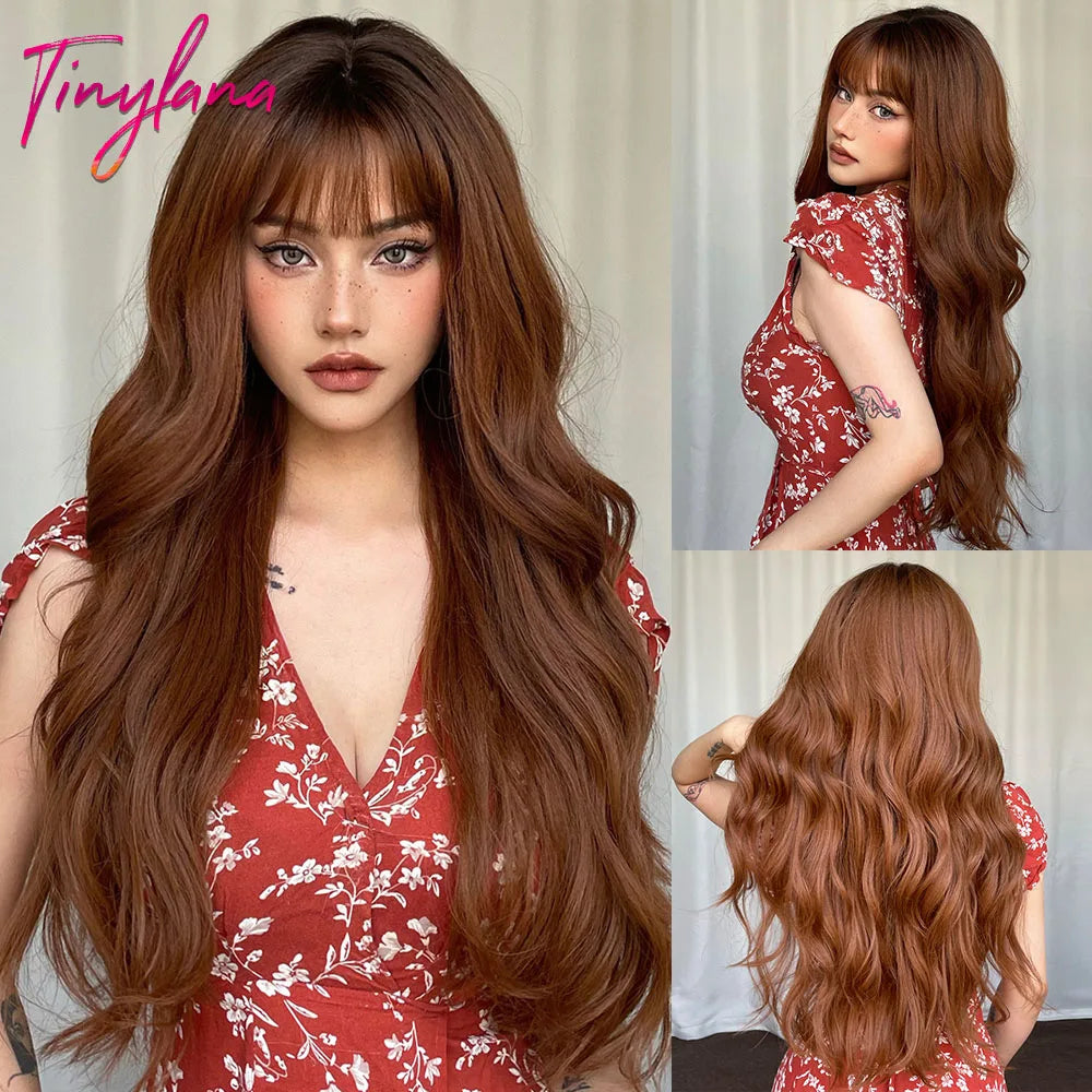 Long Curly Green Wave Synthetic Wigs with Bangs for Women Christmas Grass Green Cosplay Wigs Daily Natural Hair Heat Resistant