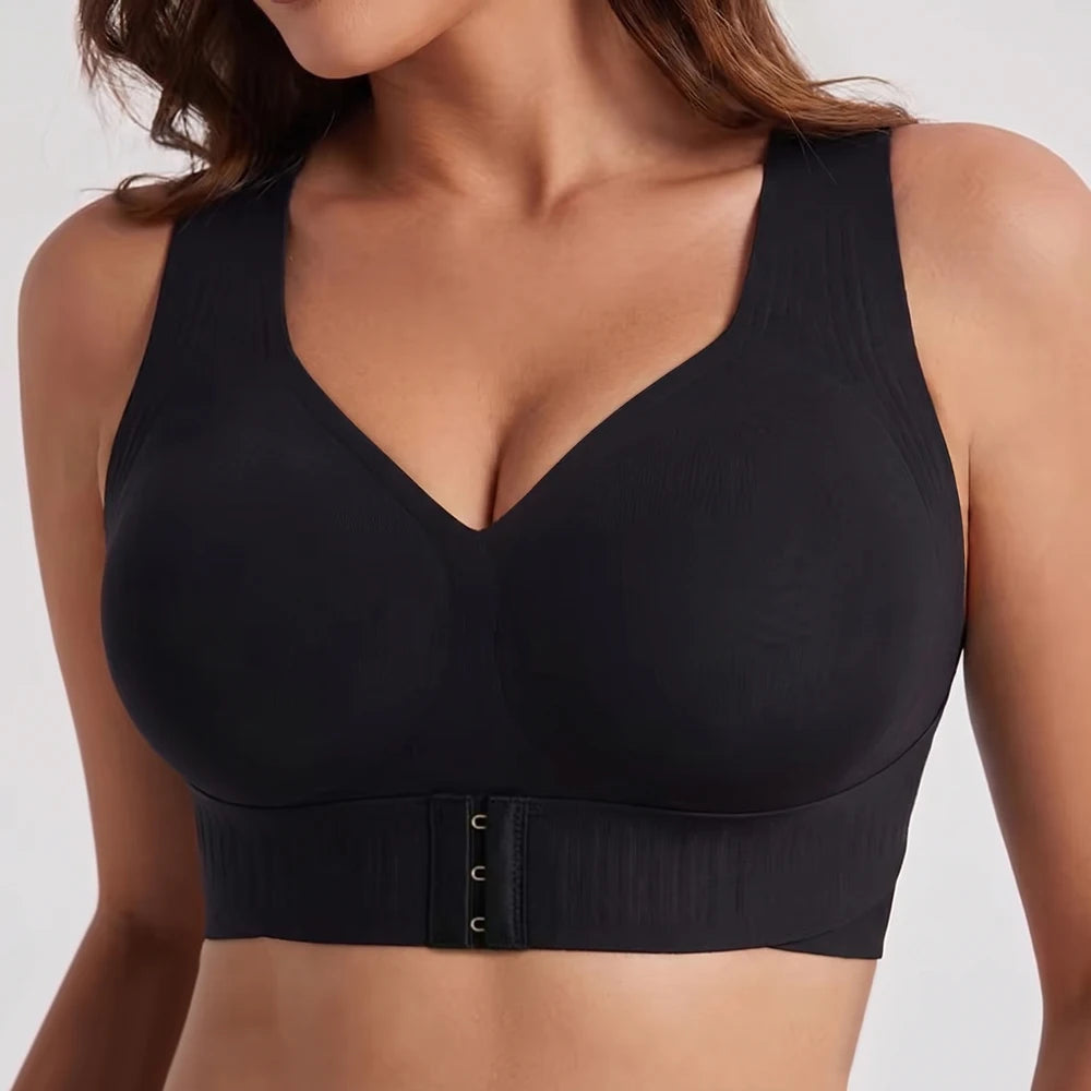 Women Wireless Posture Bra, Front Closure Cross Back Design, Wide Strap Full Coverage Back Support Comfort Daily Underwear