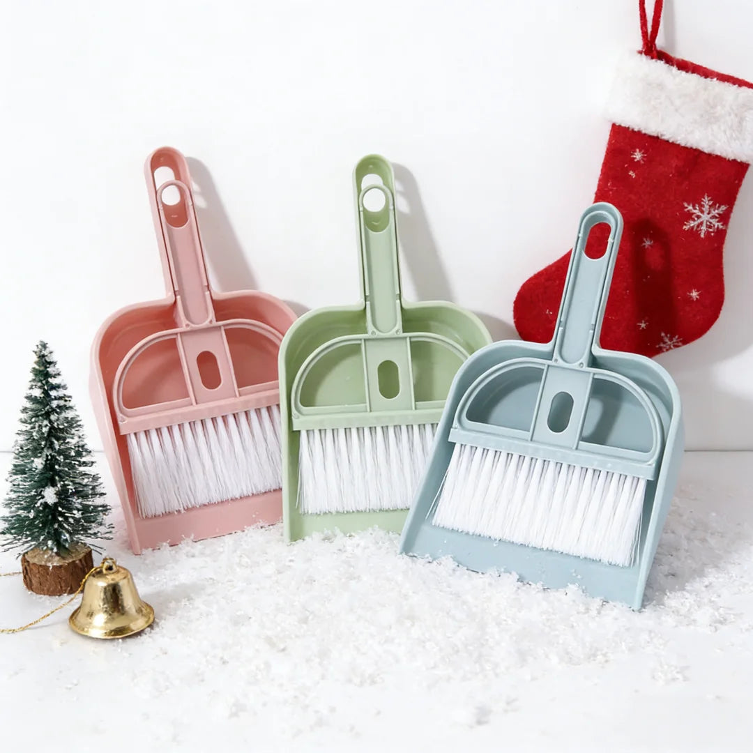 Christmas Gift Mini Desk Broom & Dustpan Set - Stocking Stuffers Cozy Home Desktop Cleaning Tool(blue/pink)