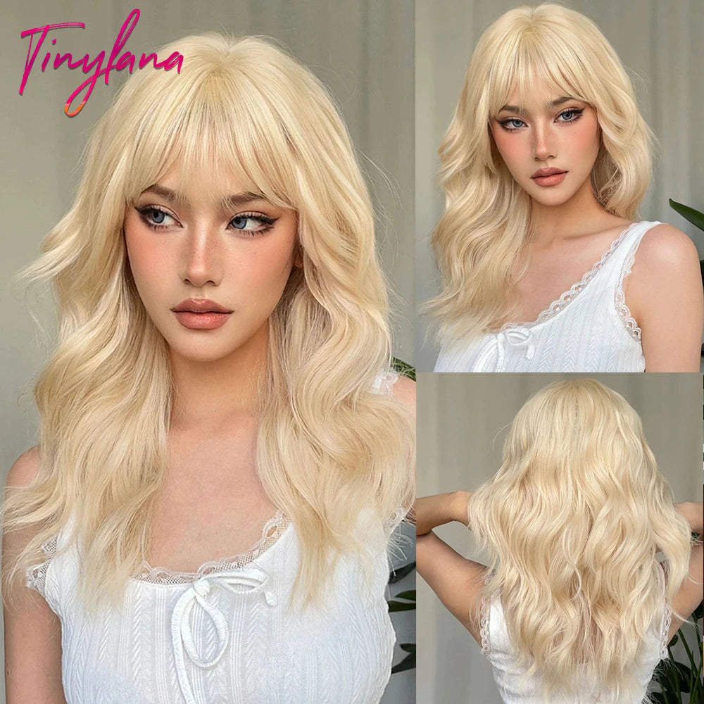 Long Curly Green Wave Synthetic Wigs with Bangs for Women Christmas Grass Green Cosplay Wigs Daily Natural Hair Heat Resistant