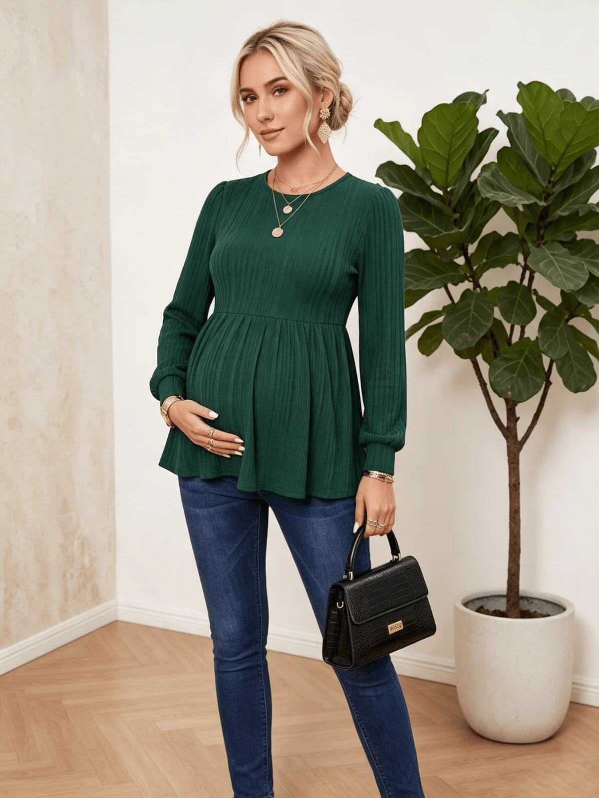 Pregnant women waist work long-sleeved top autumn and winter casual versatile T-shirt maternity wear