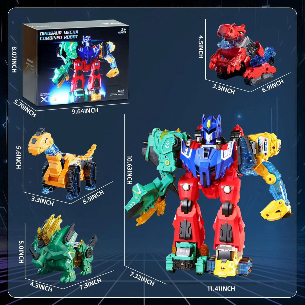 Hotfree Magnetic Dinosaur Transforming Robot Toys - 6-in-1 Dino Construction Truck Magnetic Blocks Building Block Sets, Pretend Play Dinosaur Figurine Toy Figure Playsets for Boys & Girls, STEM Educational Christmas Birthday
