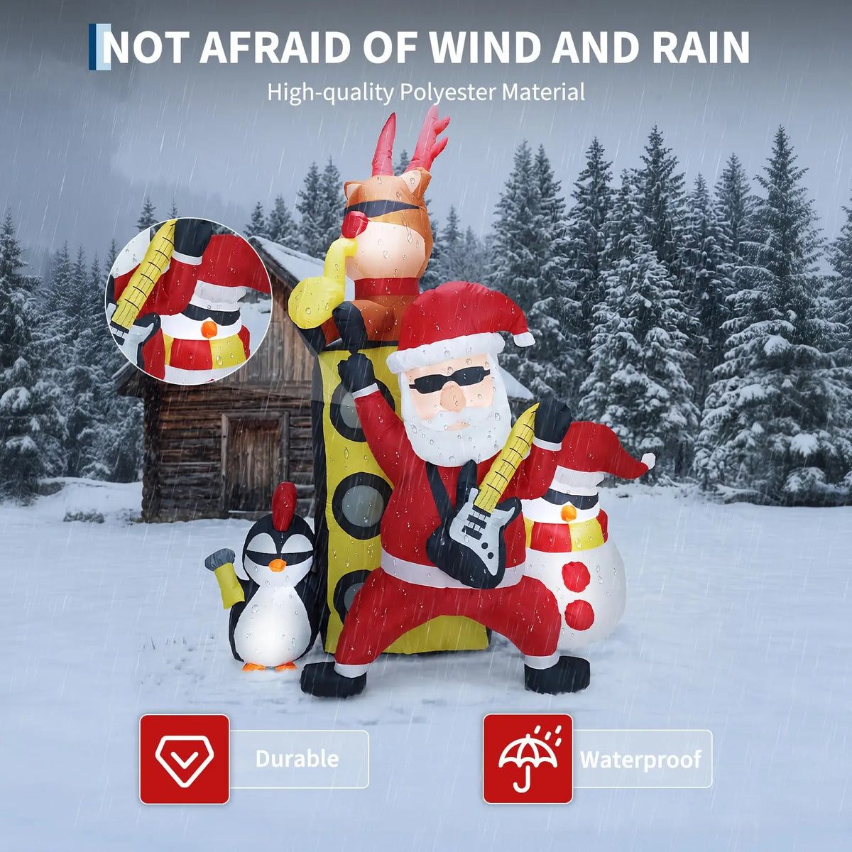 7FT Christmas Inflatable Santa Band With Reindeer Snowman Penguin 5 LED Lights, Blow Up Outdoor Toy For Yard Lawn Porch Party Decor