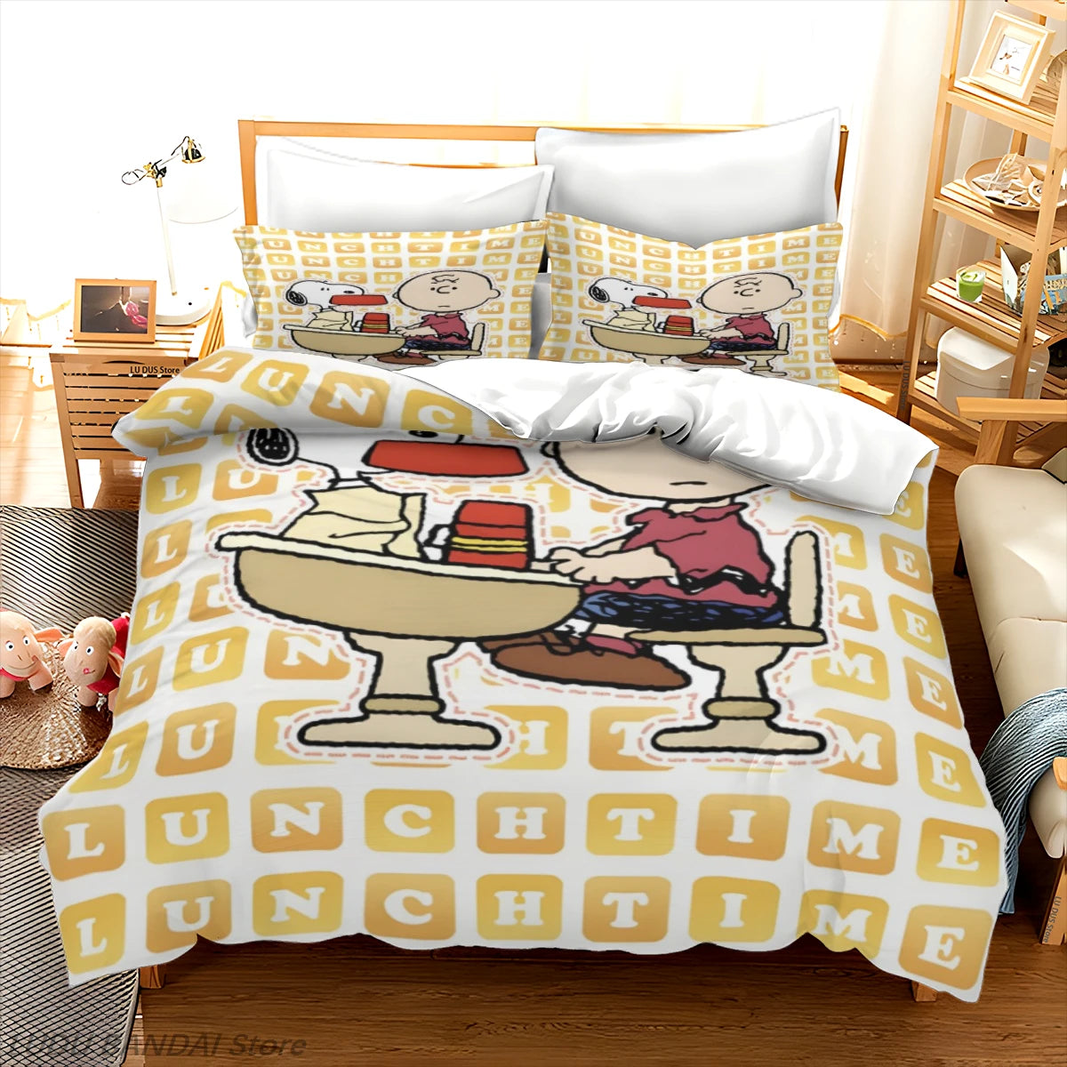 Snoopy Duvet Cover Set Snoopy Bedding Set Luxury Cover 3-Piece Polyester Christmas Decorations Cute Printed Cartoon home