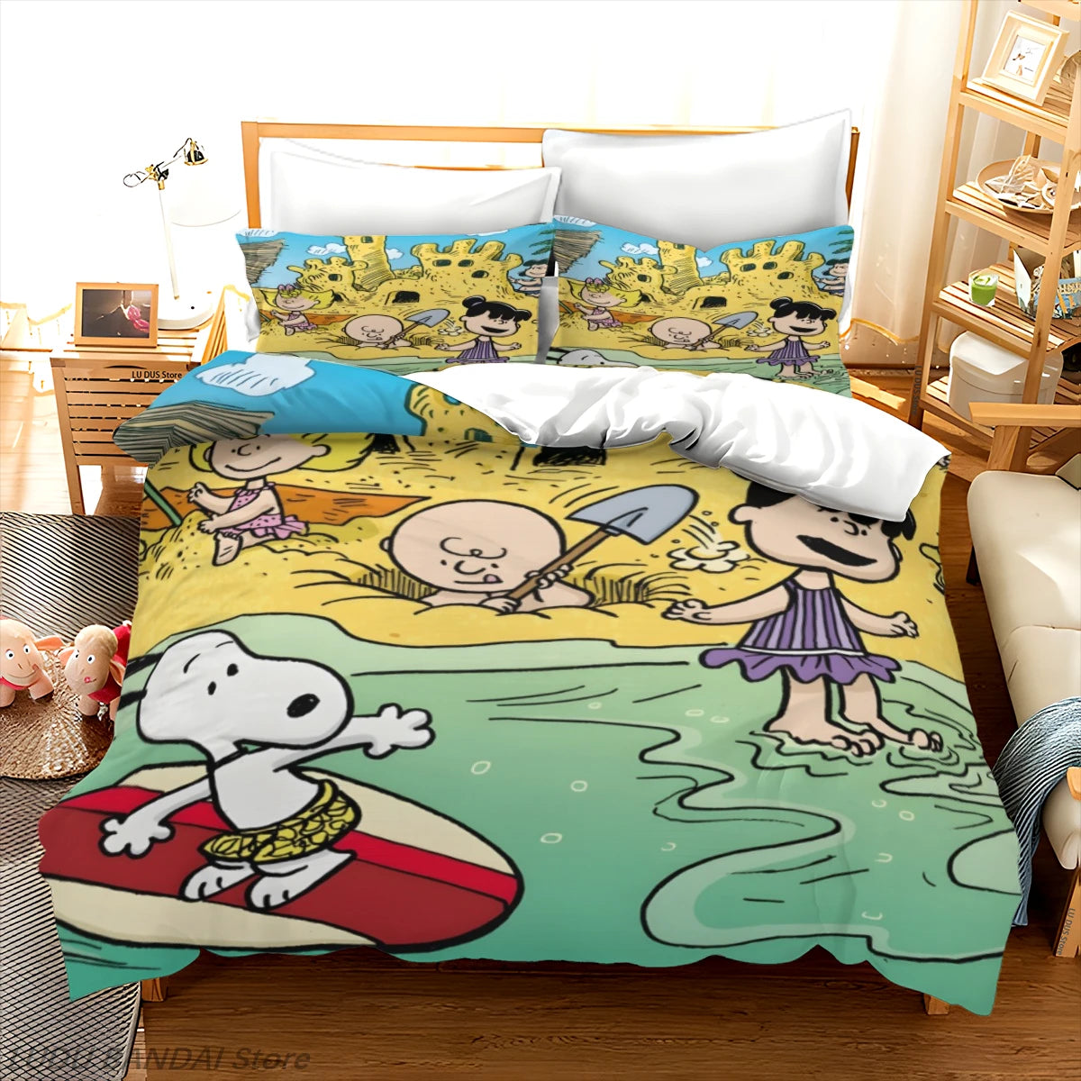 Snoopy Duvet Cover Set Snoopy Bedding Set Luxury Cover 3-Piece Polyester Christmas Decorations Cute Printed Cartoon home