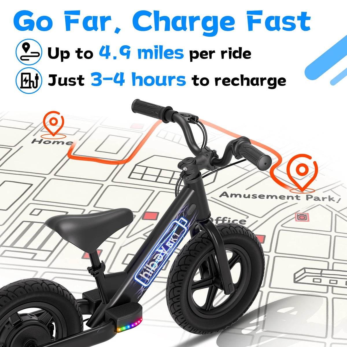 Hiboy BK1 Kids Electric Balance Bike 12 Inch Tire, 5.6/9mph Speed, Adjustable Seat, 4.9 Miles Range for Ages 3-5