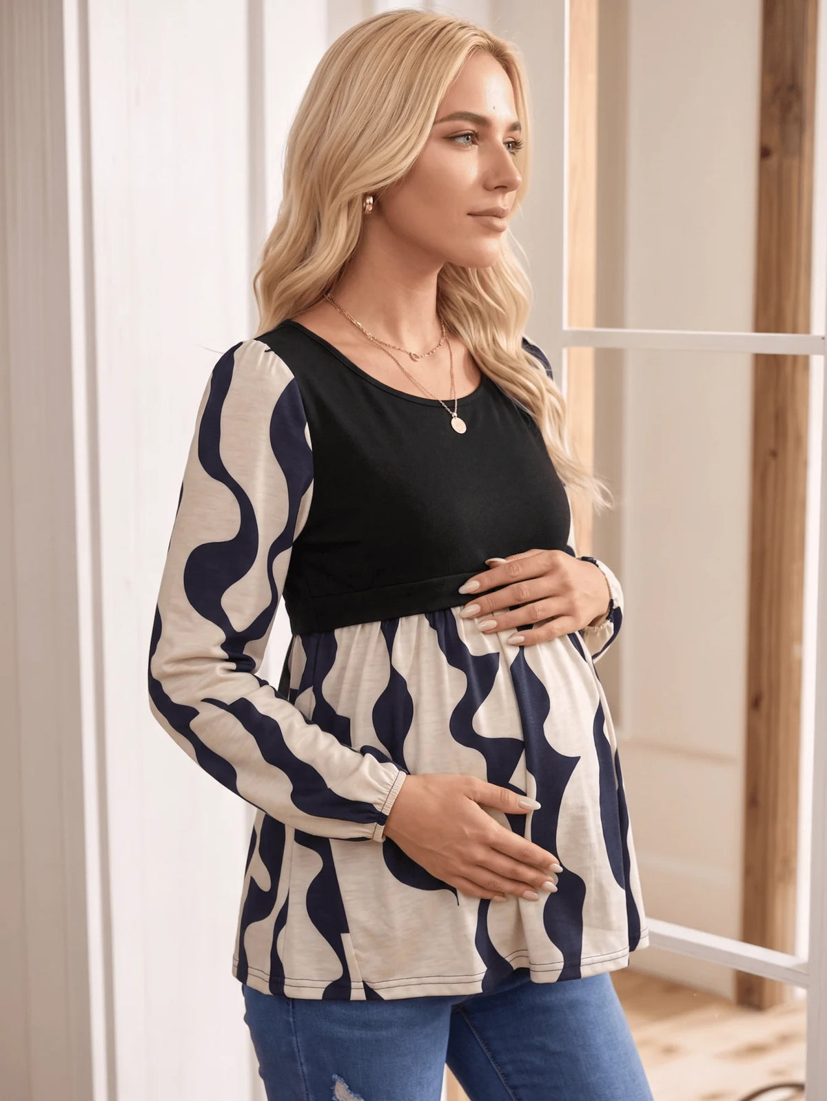 Pregnant women waist casual women's long-sleeved top autumn and winter work versatile T-shirt maternity wear
