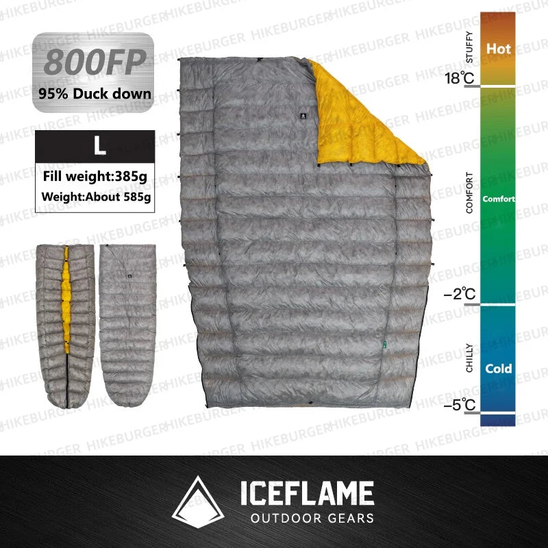 Ice Flame NXT 3 Season Summer Quilt Outdoor Camping Equipment Sleeping Bag Ultralight Gray Duck Down Thermal Hiking Backpacking
