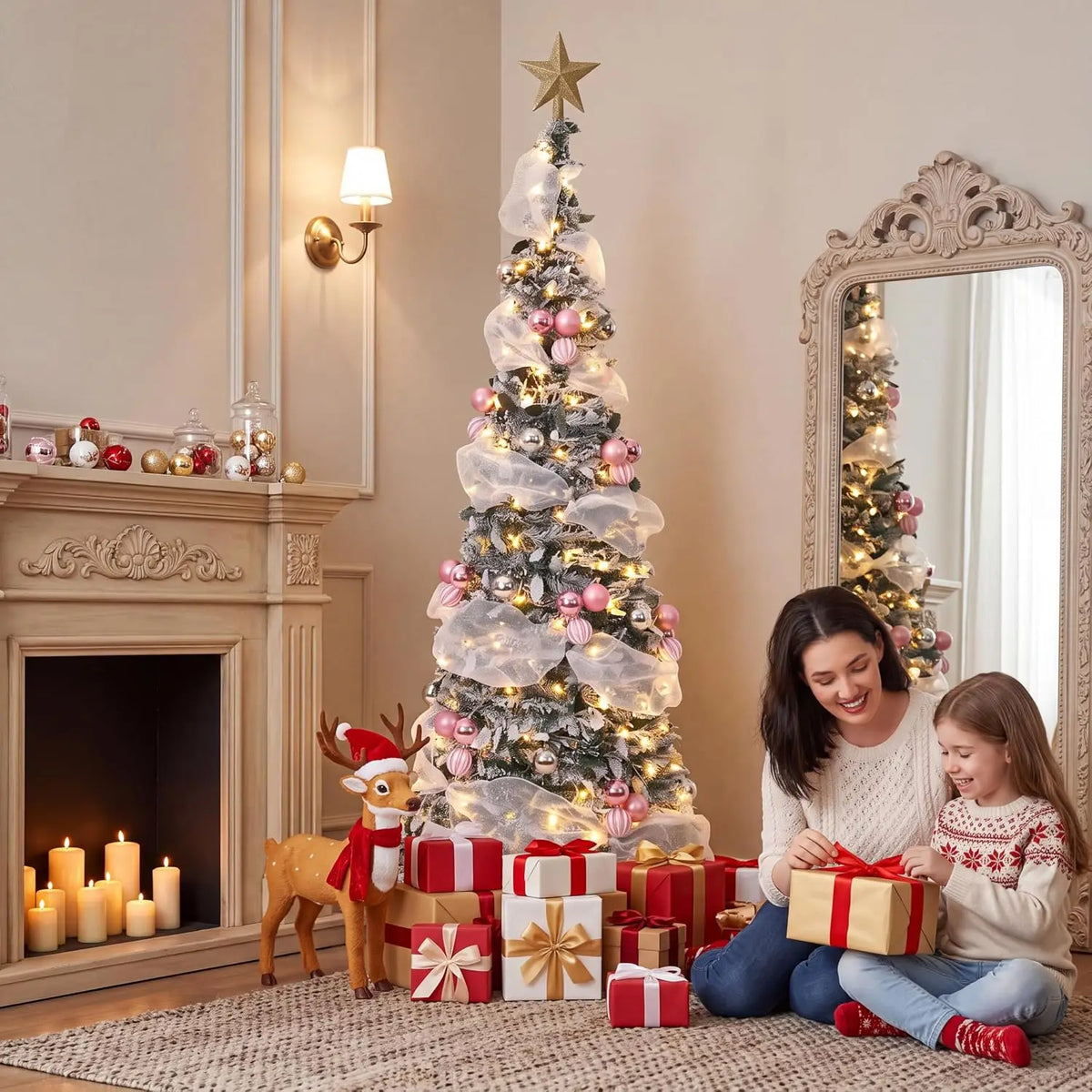 Garvee 6ft Pop-up Christmas Tree with LED lights and Christmas flower for home decoration foldable Christmas tree for Party Weddings Holiday Christmas Tree Decor 