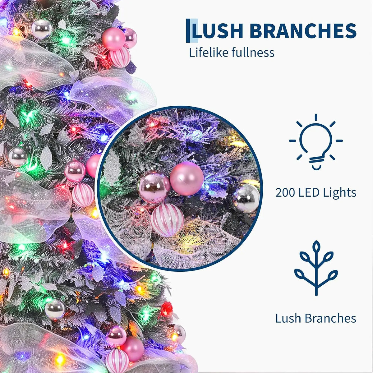 Garvee 6ft Pop-up Christmas Tree with LED lights and Christmas flower for home decoration foldable Christmas tree for Party Weddings Holiday Christmas Tree Decor 