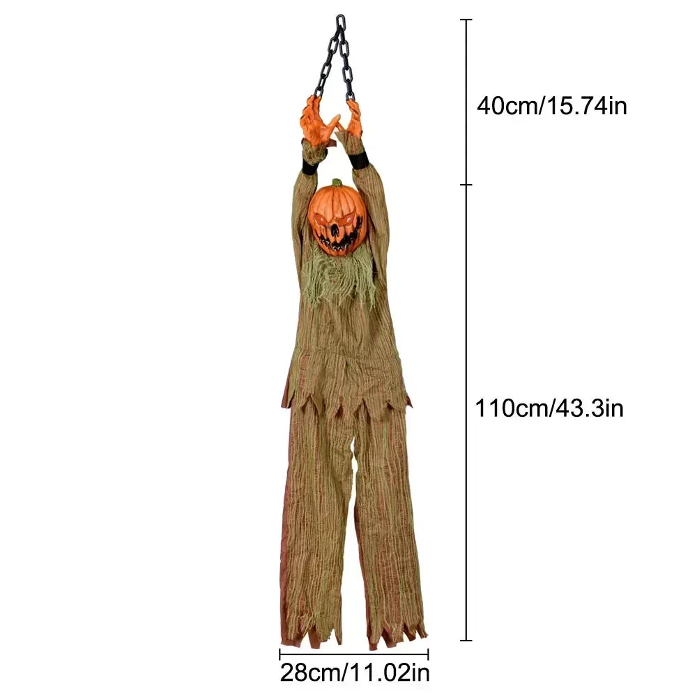 1PC Halloween Hanging Pumpkin Head Decoration with Scary Sounds - Fabric, for Hanging Decor, Celebrates Halloween, Christmas