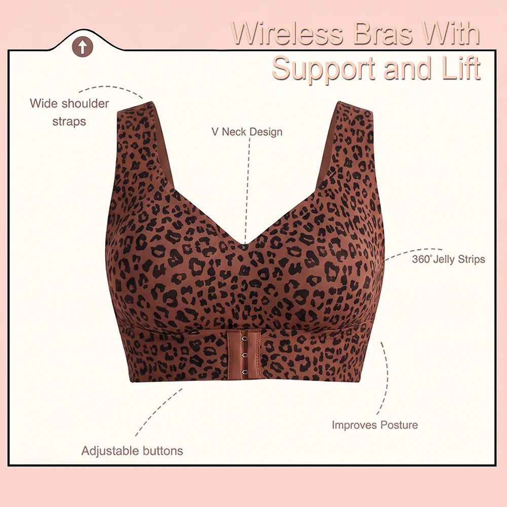 Women Wireless Posture Bra, Front Closure Cross Back Design, Wide Strap Full Coverage Back Support Comfort Daily Underwear