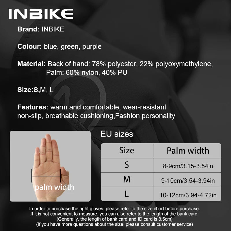 INBIKE Autumn Winter Thermal Bicycle Gloves Touch Screen Men Women MTB Road BikeGloves Sports Fitness Outdoor Cycling Gloves