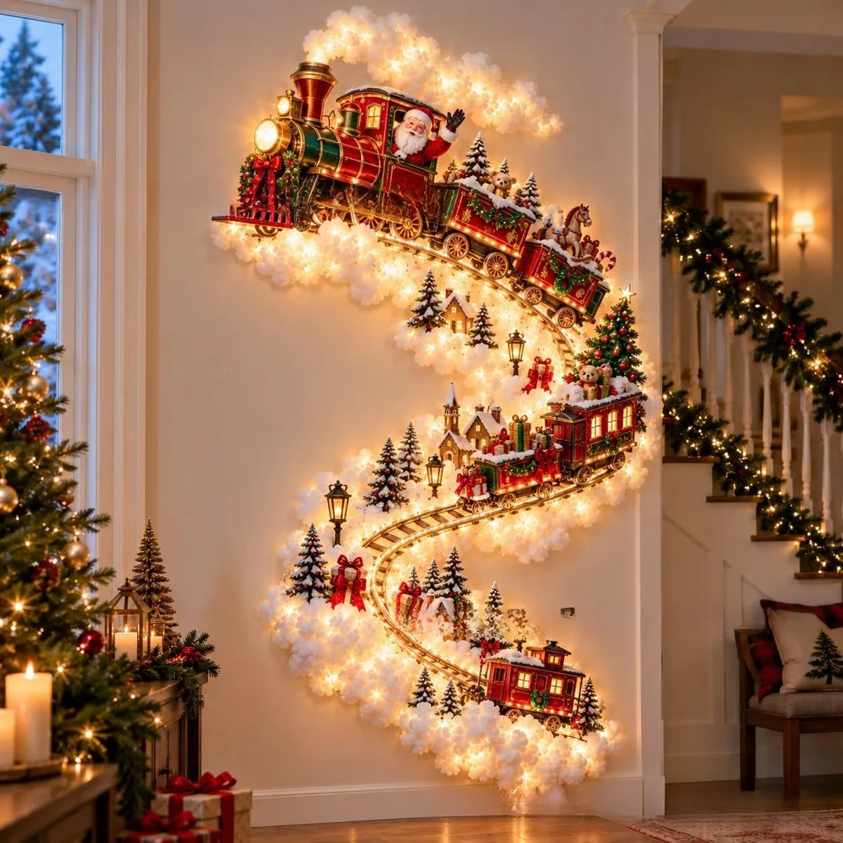 Christmas Magic Trail Wall Light, LED Cascading Holiday Decor,Warm White Glow, Space-Saving Wall Decor 60cm