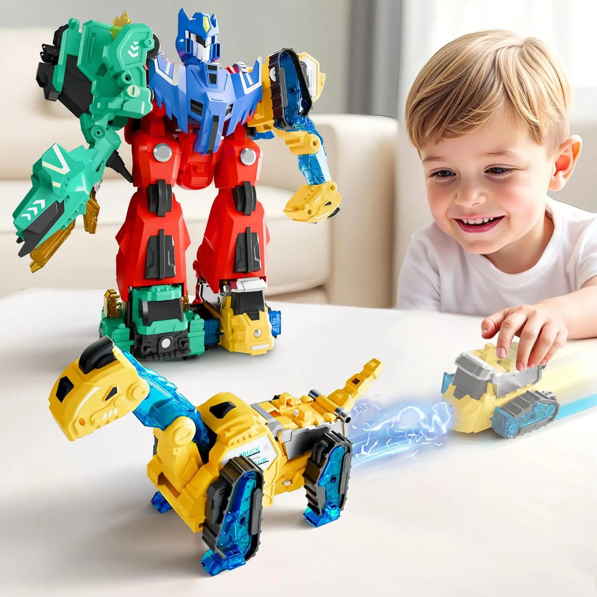 Hotfree Magnetic Dinosaur Transforming Robot Toys - 6-in-1 Dino Construction Truck Magnetic Blocks Building Block Sets, Pretend Play Dinosaur Figurine Toy Figure Playsets for Boys & Girls, STEM Educational Christmas Birthday