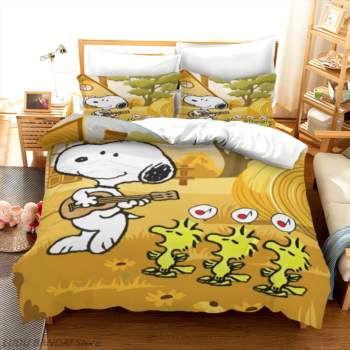 Snoopy Duvet Cover Set Snoopy Bedding Set Luxury Cover 3-Piece Polyester Christmas Decorations Cute Printed Cartoon home