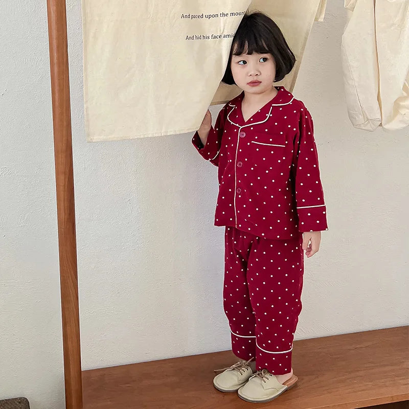 Merry Christmas Kids Pure Cotton Pajamas Set Plaid Print Turn-down Collar Button Shirt Trousers 2 Pieces Suit Homewear Xmas Look