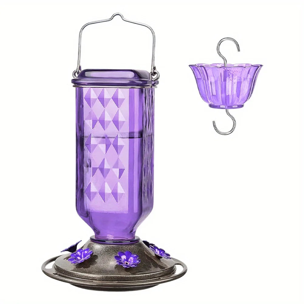 Hanging Glass Hummingbird Feeder, Outdoor Bird Leak Proof Base Feeder, Six Feeding Ports, Suitable For Outdoor Garden Decoration