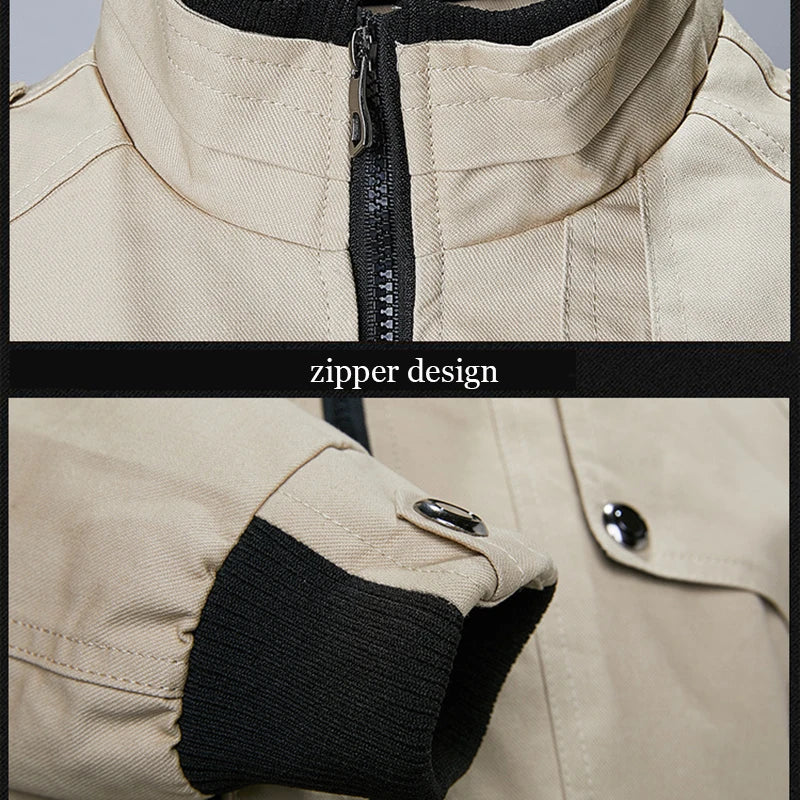 New Men's Casual Jacket Fashion Windbreaker Jacket Coat Autumn Street Fashion Solid Cotton Jacket High Street Motorcycle Jackets