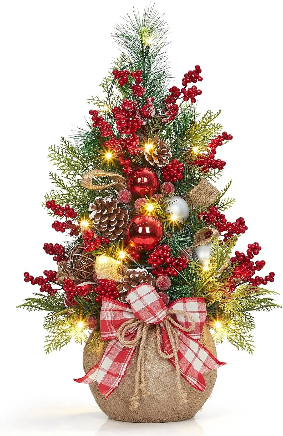 Garvee 24Inch LED Christmas Tree Nightlight LED Light Pine Needle Tree Mini Xmas Tree Christmas Decoration DIY Desktop Ornament New Year Gift