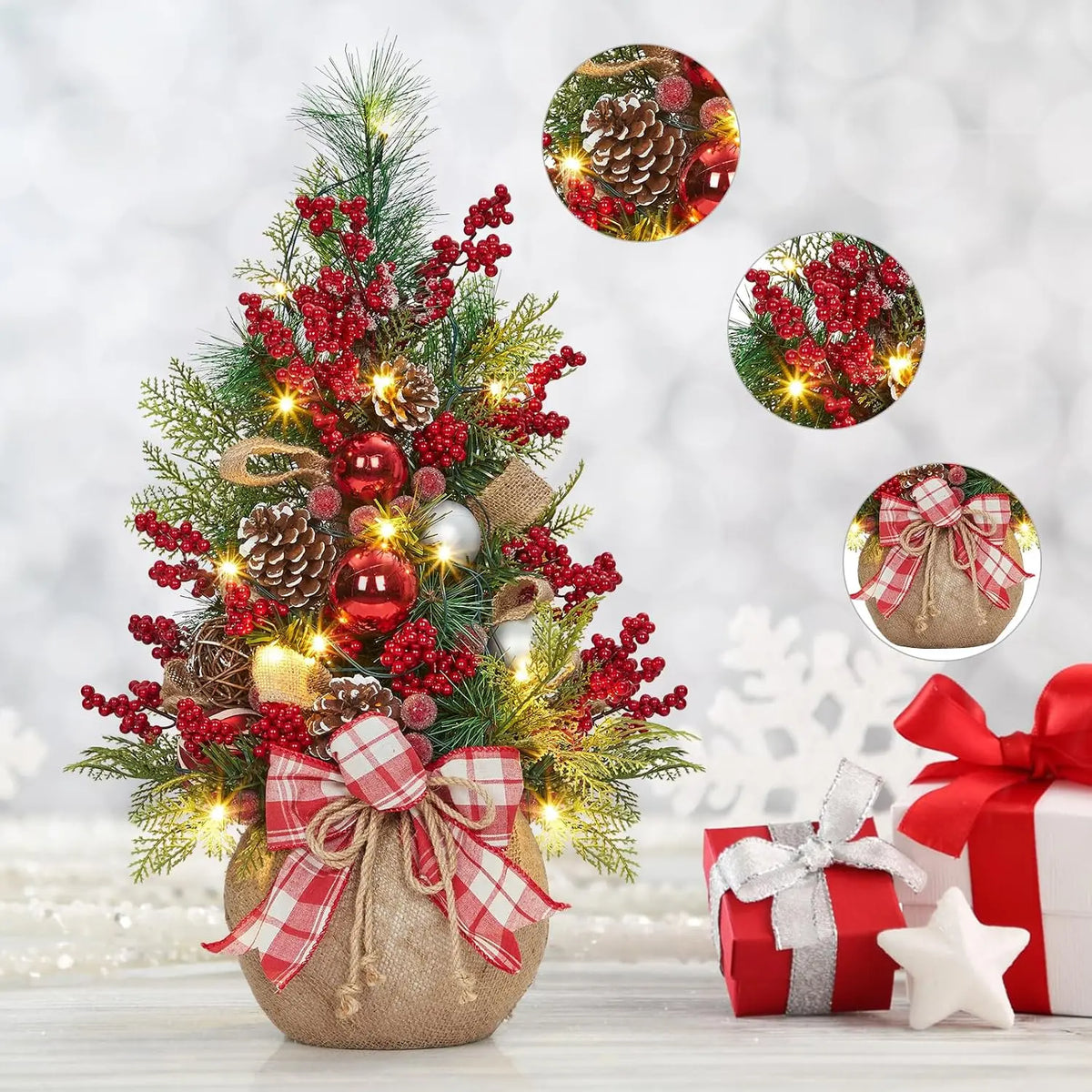 Garvee 24Inch LED Christmas Tree Nightlight LED Light Pine Needle Tree Mini Xmas Tree Christmas Decoration DIY Desktop Ornament New Year Gift