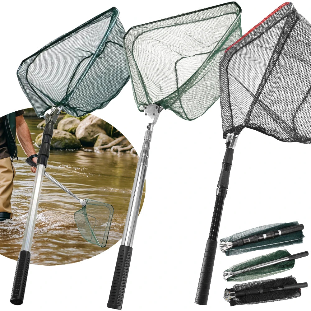 Fishing Landing Net with Telescopic Pole Handle Folding Nylon Mesh Fishing Net for Saltwater and Freshwater Steelhead,Salmon,Kayak,Catfish,Bass,Trout,Shrimp,Crab,for Easy Catch & Release