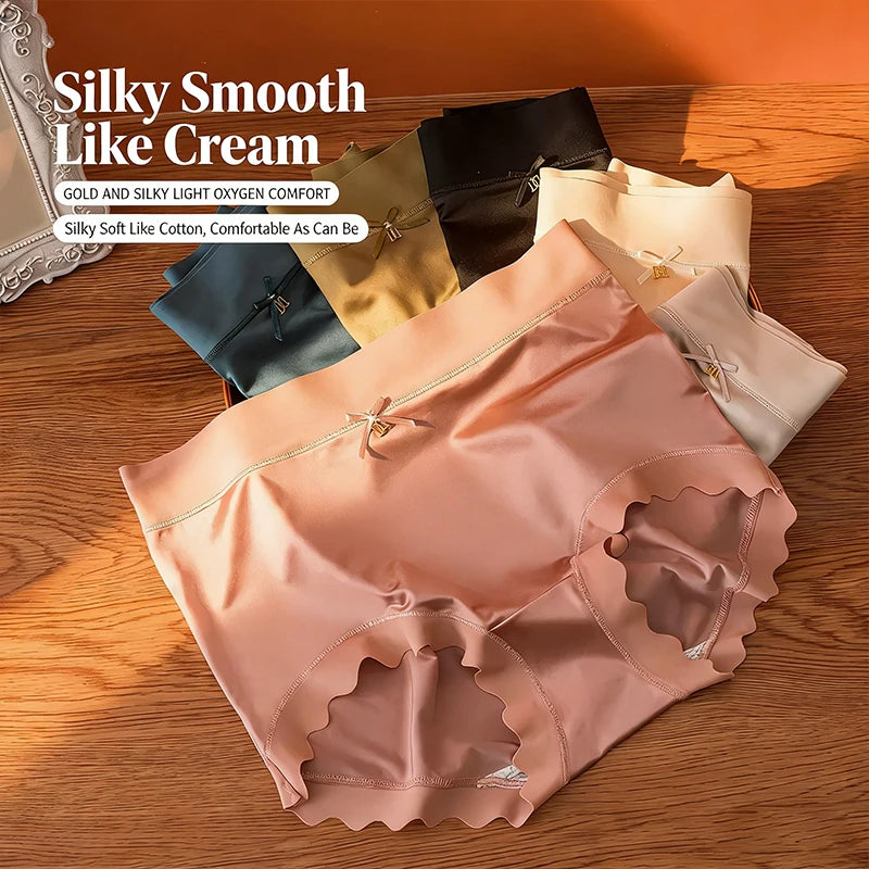 6pcs Plus Size Women's Seamless Luxury Satin Briefs Mid-Waist Ruffle Mulberry Silk Butt-Lifting Panties Skin-Friendly Crotch, Sexy, Stretchy UnderWear for Women