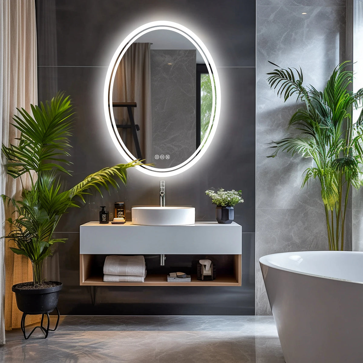 LED Bathroom Mirror Backlit Round Vanity Mirror with Lights Wall Mounted Anti-Fog Lighted Bathroom Mirror Dimmable Makeup Mirror