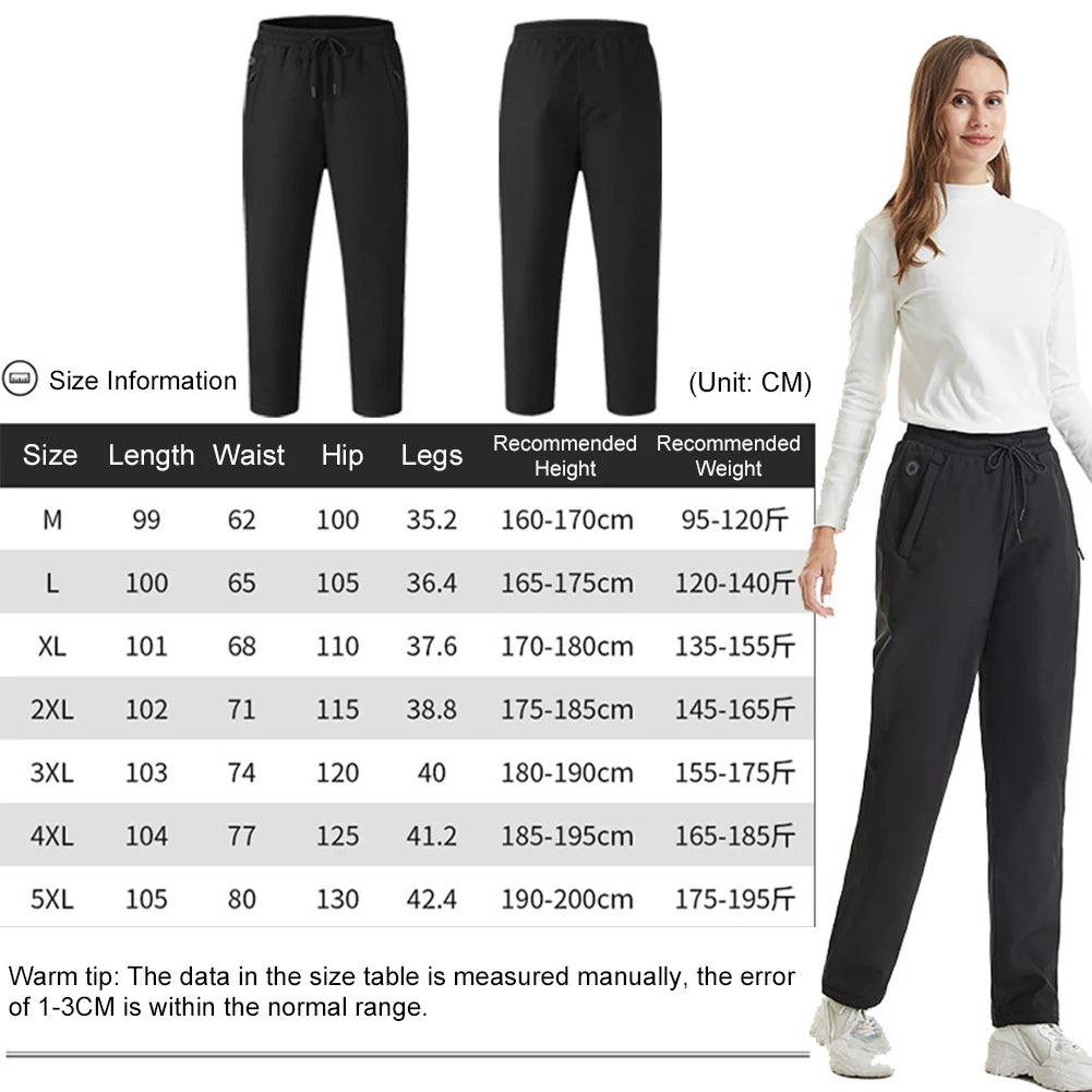 USB 5V Heated Pants Men Women 12 Zone Thermal Trousers Windproof Waterproof Elastic Waist for Skiing Fishing Motorcycle Riding