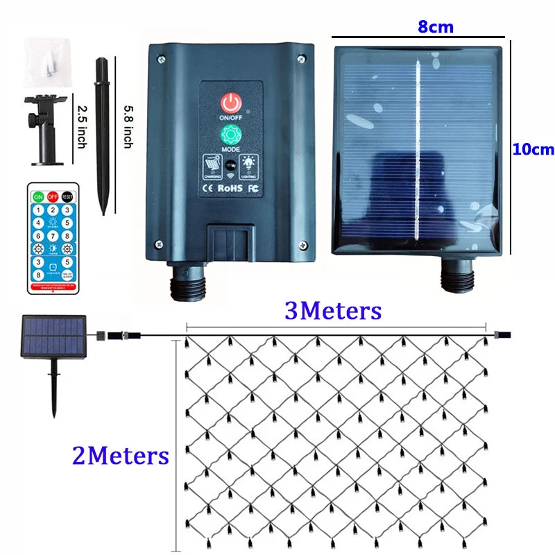 Solar Lights Outdoor Garden decoration 3M x 2M Mesh Curtain Fairy Light Waterproof Garland Christmas Wedding Decors with Remote