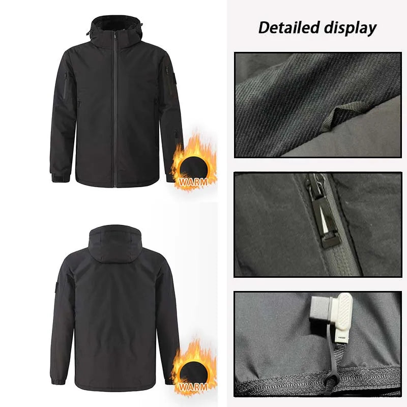 Winter Men 8 Areas Heated Jacket Usb Electric Heating Jacket Outdoor Camping Waterproof Windproof Warm Jacket Loose Hooded Coat