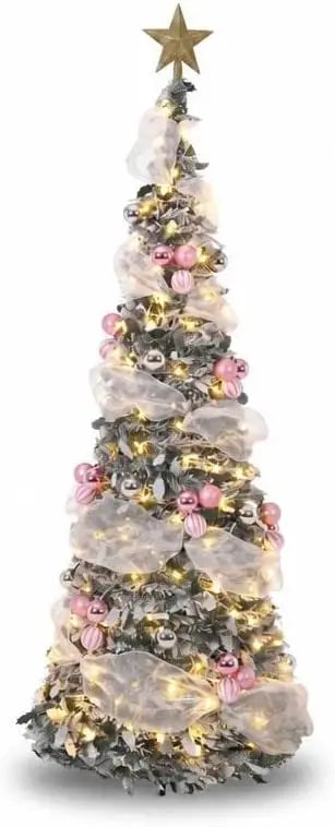 Garvee 6ft Pop-up Christmas Tree with LED lights and Christmas flower for home decoration foldable Christmas tree for Party Weddings Holiday Christmas Tree Decor 