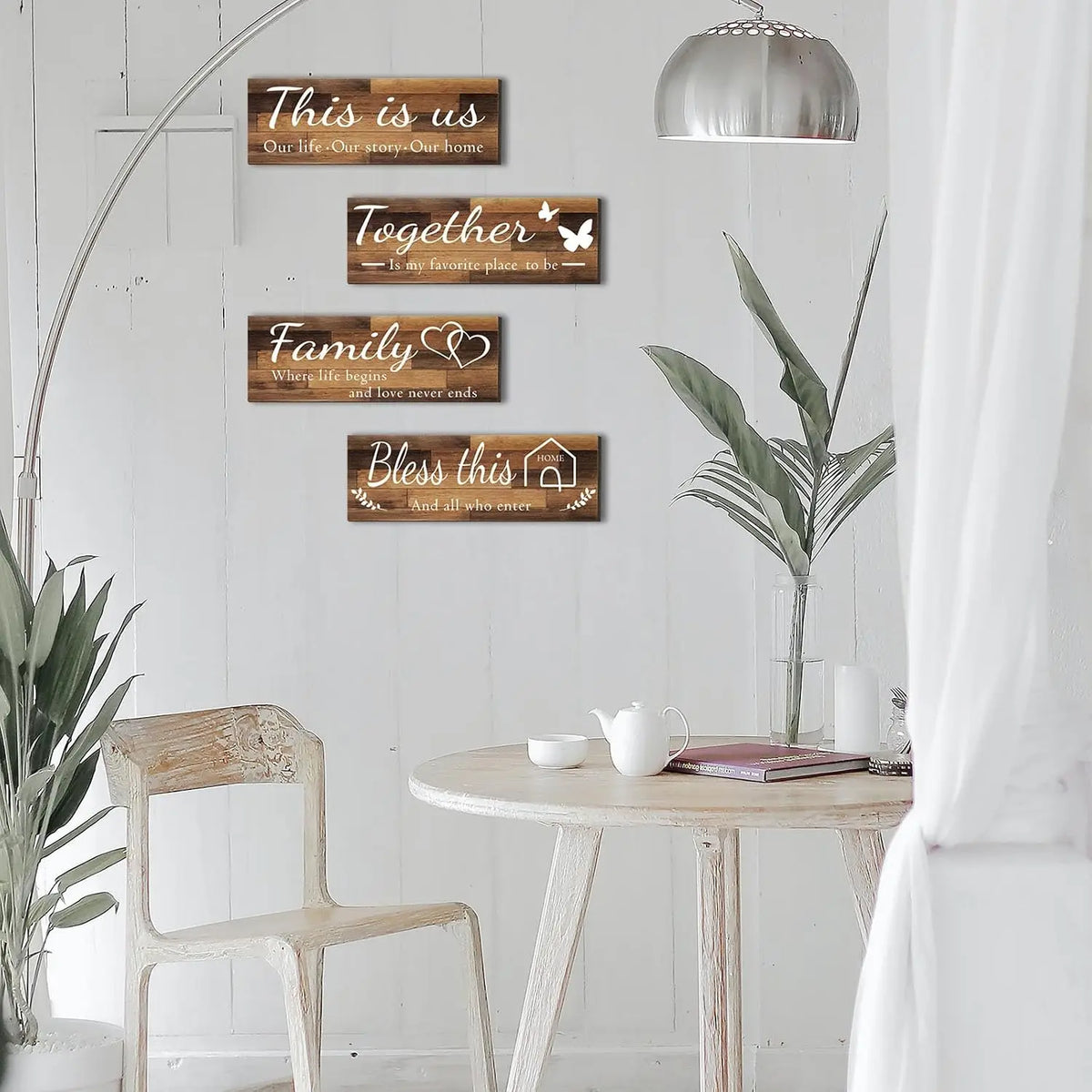 4 Pieces Home Wall Signs, THIS IS US/TOGETHER/BLESS THIS HOME/FAMILY Wall Decor For Living Room Bedroom, Rustic Wooden Farmhouse