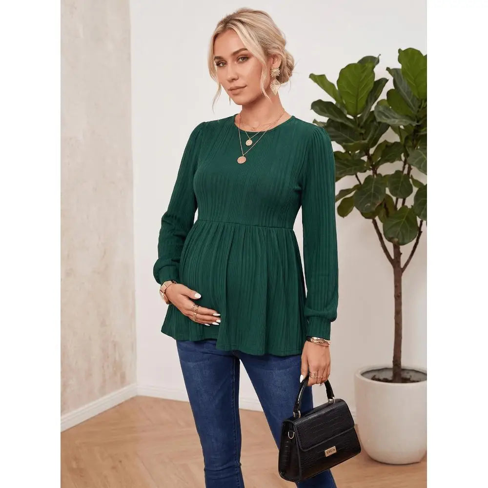 Pregnant women waist work long-sleeved top autumn and winter casual versatile T-shirt maternity wear