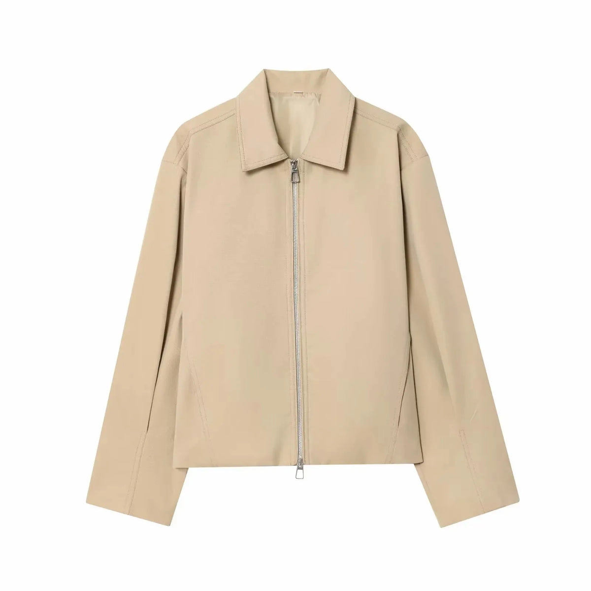 Women Casual Solid Zipper Coat Women Street Lapel Pockets Long Sleeve Simple Pleated Female Outwear Fashion Bomber Jacket